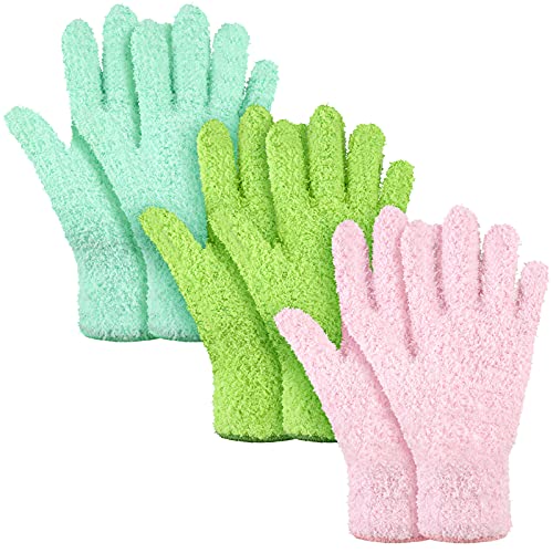 Patelai 3 Pairs Microfiber Dusting Gloves for Plants Leaf, Medium - color: Green Yellow, Blue, Pink, size: Medium