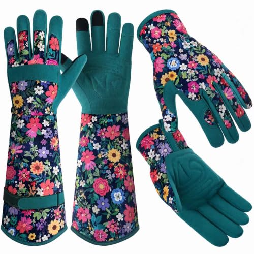 Gardening Gloves for Women, Breathable Leather Garden Gloves,Gardening Gift | Gardening Gift for Lady, Thorn-Proof Puncture-Resistant Work Gloves for Weeding, Digging, Planting Yard Farm and Outdoor Work - color: Dark Green - Flower