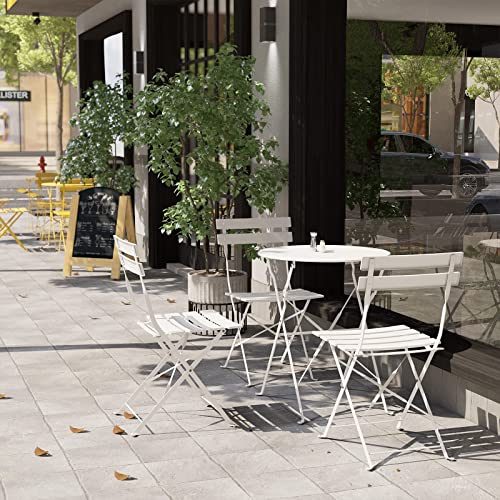 Grand patio 3-Piece Folding Patio Bistro Set, Premium Steel Outdoor Table and Chairs, Foldable Small Patio Furniture for Balcony/Garden, Mint Green, White - color: White, style: without Cushion & Umbrella