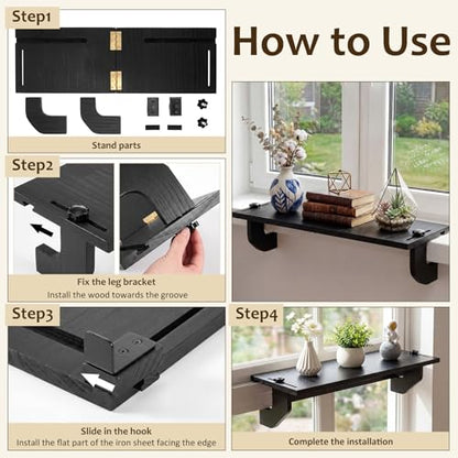 Window Plant Shelf No Drilling Windowsill Extender Bracket, Black - color: Black