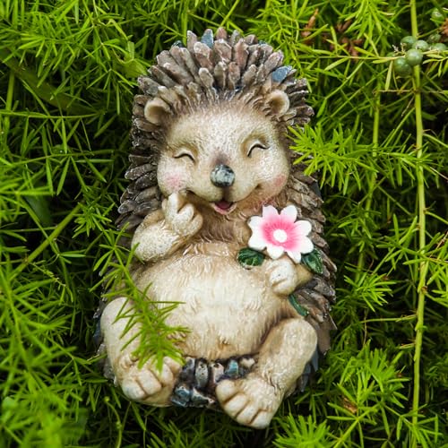 Resin Small Garden Cute Hedgehog Decor, 3.9 Inch High, Waterproof Animal Figure, Outdoor for Flowerpot Lawn Yard, Indoor Shelf Desk Bookshelves - size: Small