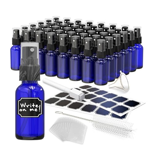 Nevlers Blue Glass Small Spray Bottle 1 Oz 48 Pack Mini Spray Bottle Set - color: Blue
