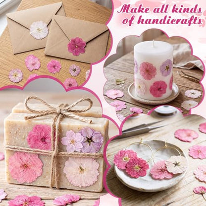 96 Pcs Pressed Dried Flowers | Natural Dried Flowers for Cake Topper Cupcake, Cocktails Garnish, Resin Jewelry DIY, Soap, Candle Making Art Crafts - color: Pink Purple, style: Flower Style
