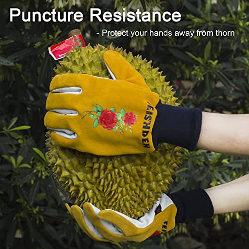 Cactus Gloves, 2 Layers Leather Palm, Deerskin Back Women Gardening Gloves | Thorn Proof for Cacti Handling, Elastic Cuff, Touch Screen, Goatskin with Deerskin Leather Palm Garden Gloves for Women - size: Small (Pack of 1)