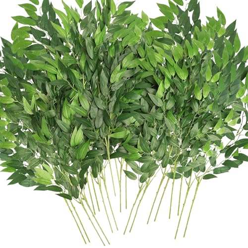 Artificial Italian Ruscus Greenery Stems, Faux Green Leaf Garland Branches Hanging Greenery Spray for Wedding Bouquet Arch Table Centerpiece Home Decor (Green-10 Pack) - color: Green-10 Pack