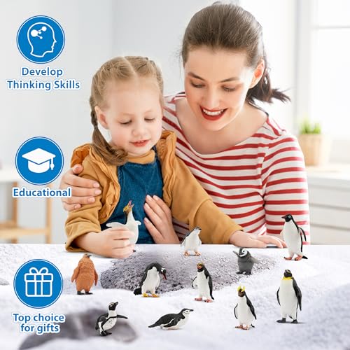 Toymany 12PCS Realistic Penguin Figurines, Plastic Polar Antarctic Animal Figures Set with Penguin Cub, Easter Eggs Cake Toppers Christmas Birthday Gift for Kids Toddlers - color: Penguin