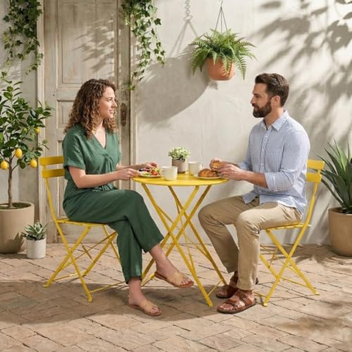 wildformers Outdoor Compact Folding Bistro Table and Chairs Set of 2,Yellow - color: Yellow