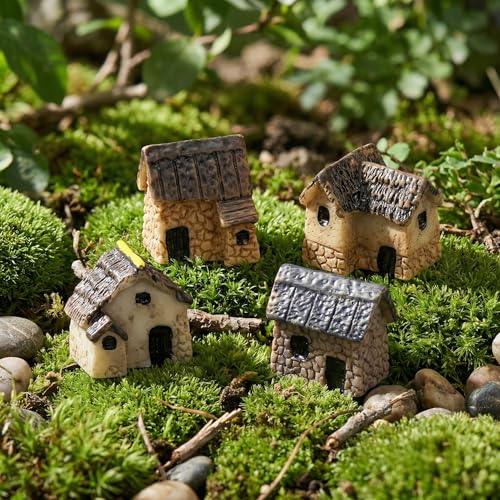 Garneck 4Pcs Miniature Fairy Garden Houses: Resin Mini Village House for Bonsai Terrarium Patio Micro Desk Landscape Decor Garden Patio Desktop Ornament Decorative (Random Style)