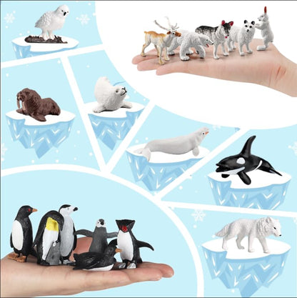 SCAHOW 26Pcs Arctic Animal Figures - Polar Animal Toys Figurines with Penguins Arctic Fox Wolf Polar Bear Reindeer - Miniature Toys Cake Topper Christmas Birthday Gift for Kids & Toddlers - style: 26PCS