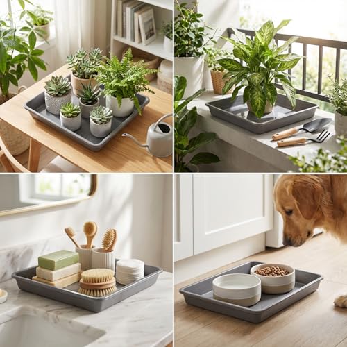 10 Pack Square Plant Saucer 6 Inches Plastic Drip Trays to Catch Water Gray - color: Gray, size: 6 Inch