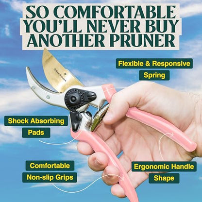 Haus & Garten ClassicPRO 8.5" Premium Titanium Bypass Garden Shears - Use as Pruners, Pruning Shears for Gardening, Hand Pruners, Handheld Garden Clippers, Scissors for Women - color: Pink Non Slip Soft Grips