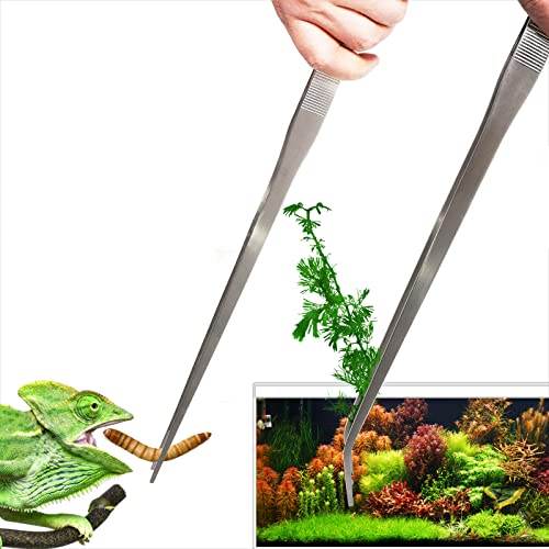 2Pcs 18.9 inch Extra Long Tweezers for Salt & Fresh Water, Heavy Duty Reptile Feeding Tongs for Aquarium & Terrarium, Large Metal Snake Feeding Tongs, SUS 304 Stainless Steel Tweezers | Aquascaping for Salt & Fresh Water Fish Tank, 0.1'' Thick Heavy Duty