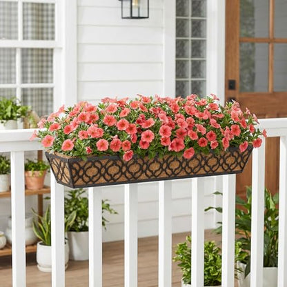 Y&M 36 Inch Window Deck Planter with Coco Liner, Metal Hanging Flower Boxes for Fence, Railing, Balcony, and Outdoor Garden Lawn – 4pcs - color: Flower 36in 4p