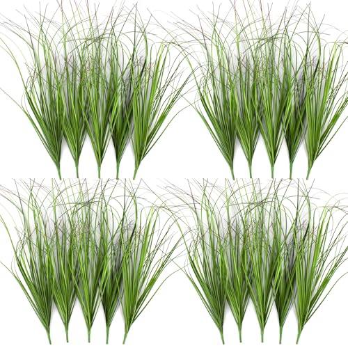 FeiLix 20PCS Artificial Grass Plant，UV Resistant Artificial Greenery Stems | Washable Fake Tall Onion Grass，Faux Greenery Shrubs for Outdoor Planters Patio Pots,Porch,Garden Beds,Window Boxes Vase Decor - color: Green