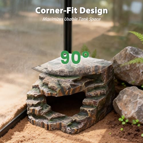 REPTITRIP Large Reptile Hide and Basking Platform, Resin Rock Cave for Geckos, Frogs, Turtles and Lizards