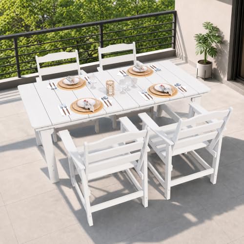 THOEOE 5 Pcs Outdoor Dining Set, 50" HDPE Dining Set for 4, White - color: White, size: 5-Piece（1 Table＆ 4 Chairs）