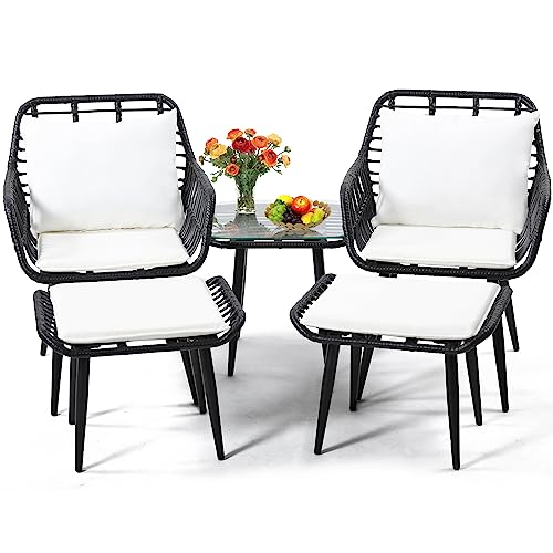 KROFEM 5 Piece Wicker Bistro Patio Conversation Furniture Set, Black - color: Black, size: 5 PCS