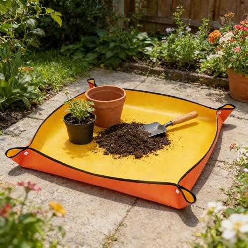 Waterproof Gardening Mat for Potting Plants, Portable Soil Repotting Mat with Snap Buttons, Easy Clean Garden Work Mat for Indoor & Outdoor Use, Orange - color: Orange