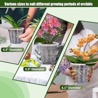 Orchid Pots, 9 Pack Orchid Pots with Holes and 12Pcs Plant Stakes, 3 Each of 4.3",5.5",6.1" Clear Plastic Plant Pot for Indoor Outdoor Plants(3 Each of 4.3",5.5",6.1") - style: 3 Each of 4.3", 5.5", 6.1"