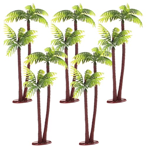 5pcs Mini Palm Tree Figurines - Green Artificial Coconut Tree Plastic Fake Palm for Tropical Diorama Fairy Garden Decor, Cake Topper Decoration & Hawaii Indoor/Outdoor Banquet Ornament
