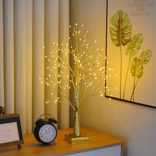 PXBNIUYA 144 LED Birch Tree with LED Lights,Artificial Tree Lamp with Timer - color: Gold-warm White, size: 2ft