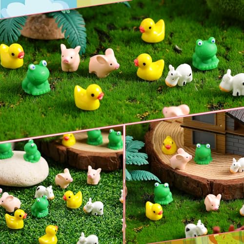 Marsui 100 Pcs Miniature Animals Resin Mini Frogs Horse Ducks Flamingos Cows Pigs Figurines DIY Miniature Garden Accessories Fairy Dollhouse Aquarium Potted Crafts for Home Decor (Little Animals)