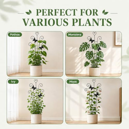 32.6in Plant Trellis for Climbing Plants Indoor with Butterflies, Expandable Large Metal Trellis for Potted Plants, Heavy-Duty Tall Pothos Plant Climber Support for Ivy Pothos Hoya Monstera, 4P - size: 32in/heart,4p
