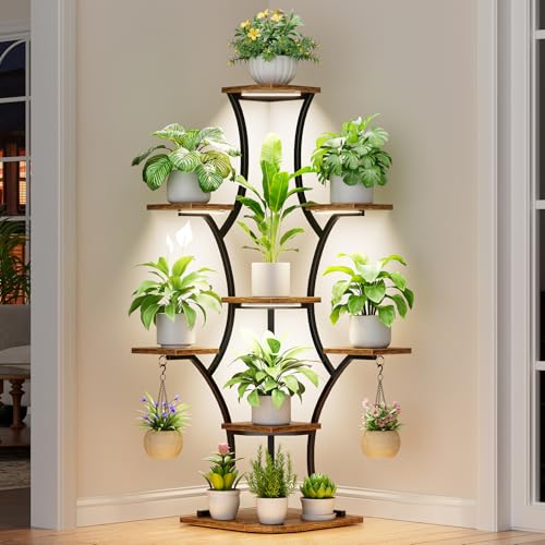 Corner Indoor Plant Stand With Grow Light, 8 Tier 52.6" Tall Plant Shelf