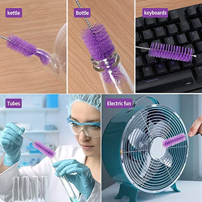 CiaraQ Bottle Cleaning Brushes, 8 Inch Nylon Tube Brush Set | Purple Cleaner for Narrow Neck Bottles Cups with Hook, Set of 10pcs. - color: Purple, size: 8.0 Inch (10pcs)