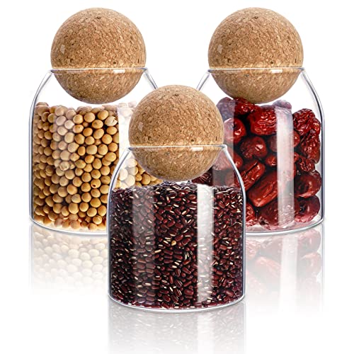 Cunhill 3 Pcs 500ml/ 17oz Glass Jar with Ball Cork Lid Decorative Container
