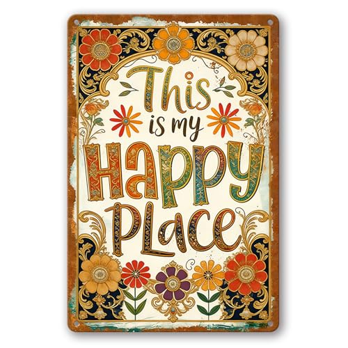 Funny Garden Metal Signs, Vintage Outdoor Wall Decor 8x12 Inch | This Is My Happy Place, Boho Weatherproof Aluminum Sign for Patio Yard Greenhouse, Gift For Gardeners - color: MY HAPPY PLACE