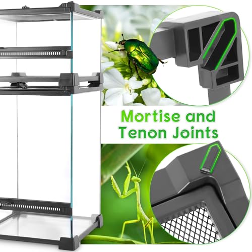 10"x10"x8" Reptile Terrarium, Single-Door Glass Terrestrial Vivarium for Small Desert Reptiles Such as Juvenile Leopard Geckos, with Lock, Cable Port & Waterproof Deep Base Below Front Door