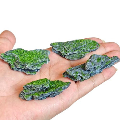 Miniature Moss Stones for Terrarium - Tree Bark Diorama Rocks for Miniature Terrain Display - Lightweight Reptile Habitat Decor - NOT for Aquarium Underwater Use - 24 Pcs Moss-Covered (1-2 inch) - style: 24P Moss Slate Rocks (Wooden)