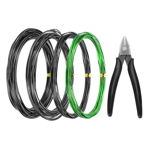 PATIKIL 1mm/1.5mm/2mm Bonsai Training Wire, 4 Roll Floral Wire Stems Anodized Aluminum Tree Wire 16.4 Feet for Gardening Branch Fixing Black/Green - color: Black/Green