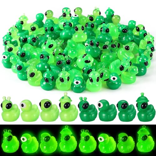 Leyndo 100 Pcs Mini Resin Alien Ducks Plastic Tiny Animals to Hide Miniature Figures Small Figurines Craft Ornament for Garden Dollhouse Micro Landscape Ornament Decoration - style: Alien Ducks