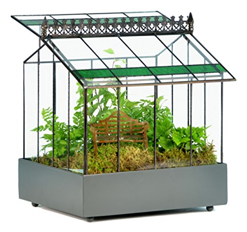 H Potter Glass Terrarium Wardian Case |10 Inch Tall | Green Accent Glass | Indoor Tabletop Planter | Hinged Roof | For Orchids and Succulents | Wedding Card Holder