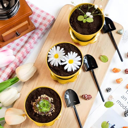 20 Pcs Nursery Pots with Humidity Dome, Flower Pot Dessert Cups with Bring A Plate and Shovel, Planting Cups for Seeds for Indoor Gardening and Plant Propagation(Yellow) - color: Yellow