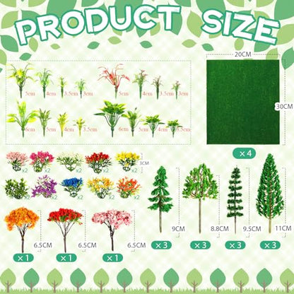 55 Pcs Miniature Colorful Flower Cluster Mini Model Trees Artificial Grass Mat Squares Set 20 Mini Grass 16 Flower Tufts 15 Mixed Trees 4 Garden Craft Grass for Landscape Scenery Sand Table