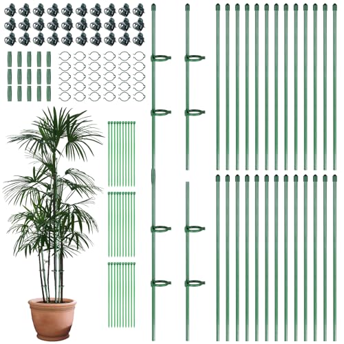 30 Pcs 12 in Adjustable Plant Sticks Green | Support Stakes with Orchid Clips Garden Ties Plant Support Cage for Potted Plants Indoor Orchid Flower Tomato