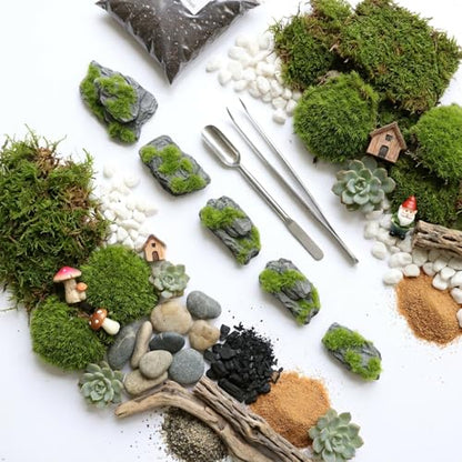 Miniature Moss Stones for Terrarium - Tree Bark Diorama Rocks for Miniature Terrain Display - Lightweight Reptile Habitat Decor - NOT for Aquarium Underwater Use - 12 Pcs Flocking-Covered (1-2 inch) - style: 12P Flocking Slate Rocks (Wooden)