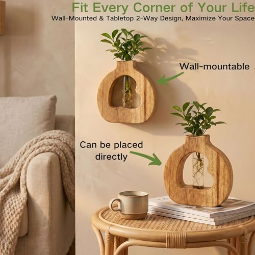 Plant Propagation Station with Glass Test Tube Vases, Wooden Stand Planter Terrariums for Hydroponic Plant Cuttings, Home Office Desktop Decor, Gift for Plant Lovers - size: 6.1"x5.9"