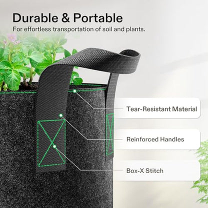 VIVOSUN 5-Pack 7 Gallon Plant Grow Bags Fabric Pots with Handles | 300G Thickened Nonwoven Fabric, Excellent Drainage, Healthy Root Growth, BPA-Free, Reusable - color: Black, size: 7 Gallons
