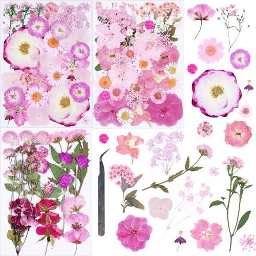 92Pcs Pink Dried Pressed Flowers for Crafts,Xinxinran Dry Flowers Kit for Resin Molds,Epoxy Resin Accessories,Bookmark,Nails, Jewelry Molds,Candle Making Supplies,Soap,Frame - color: Pink 92pcs
