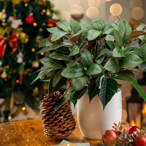 4 Pcs Artificial Magnolia Leaves Branches 30 Inch Each with 3 Branches with Magnolia Fruit Faux Stems for Indoor Outdoor Home Wedding Floral Arrangement Decoration - color: (M) 4 Pcs 30 Inch Green