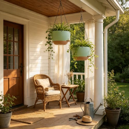 12" Self Watering Hanging Planters with Chains, Green Brown，2 Pack - color: Green Brown, size: 2 pack 12 inches