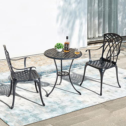 NUU GARDEN 3 Piece Patio Bistro Set, Cast Aluminum Patio Bistro Table and Chairs Set of 2 with Umbrella Hole, Outdoor Bistro Set for Patio or Backyard, Black - color: No Cushion
