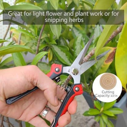 Gardening Scissors Hand Pruner Pruning Shear with Straight Stainless Steel Blades, Flower Cutter Garden Clippers, 8.1 Inch (Green) - color: Green