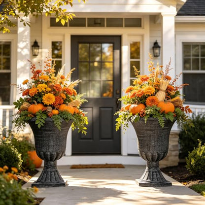 Autodaya 22" Tall Urn Planters for Outdoor Plants Set of 2 Large Flower Pot - color: Washed Black-22"h