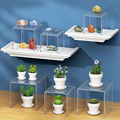 NIUBEE Acrylic Risers Display Stand 2 Set, Clear Display Risers Shelf,5x6x7 | Acrylic Risers Stand Shelves for Funko Pop Figures, Plastic Cupcake Stands for Candy Dessert Showcase Party Table Decorations - size: (5,6,7)" x 2Set
