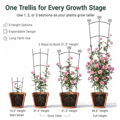 46.6" Tall Plant Trellis for Climbing Plants Indoor Outdoor, Durable Metal Trellis for Potted Plants, Adjustable Climbing Plant Support for Vines, Clematis, Morning Glories, Ivy, Black, 2 Pack